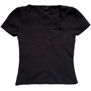 Flattering Black Ribbed Fitted Tee